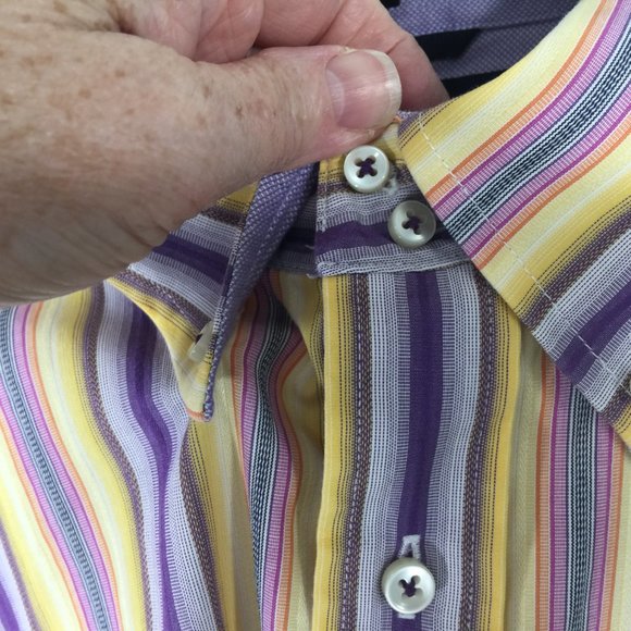 Tommy Hilfiger XL Button Down Shirt Yellow Striped - Picture 7 of 11